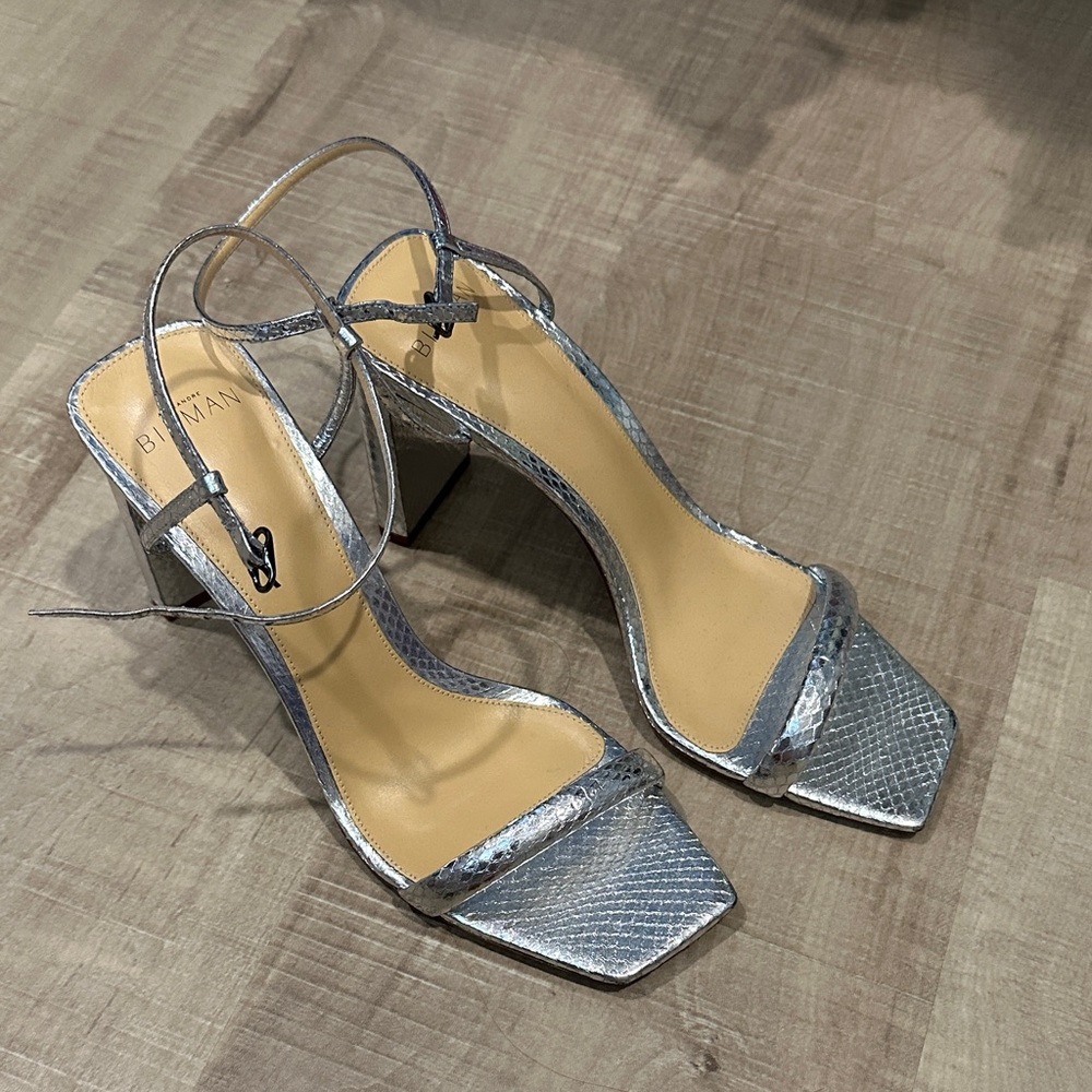 Alexandre Birman Silver Snakeskin Heels
